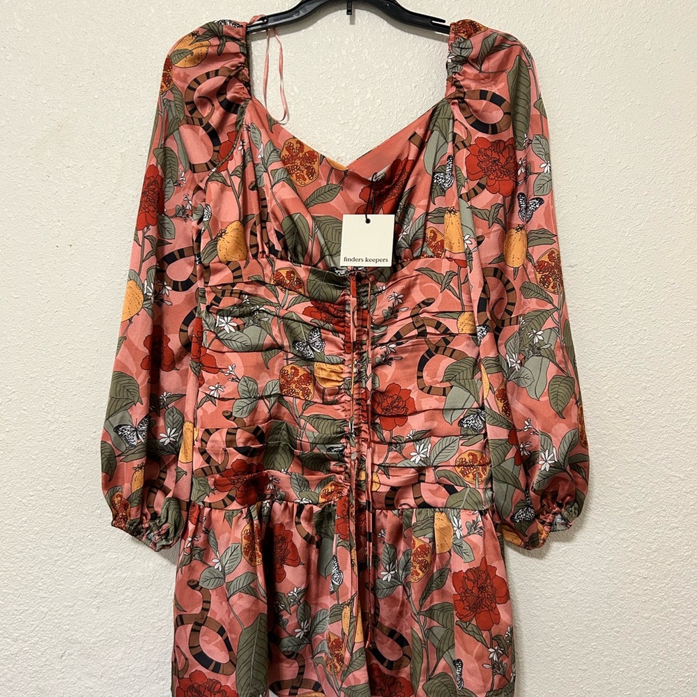 Finders Keepers Elisa Mini Dress Women‎ 8 Pink Snake Satin Crepe Boho Hippie NEW